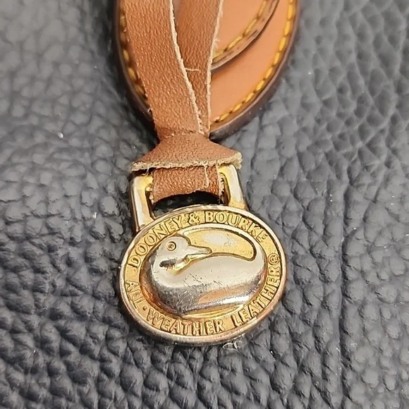 Dooney & Bourke Vintage Navy Blue and Tan Quality Leather Satchel Doctors Bag - Picture 4 of 15